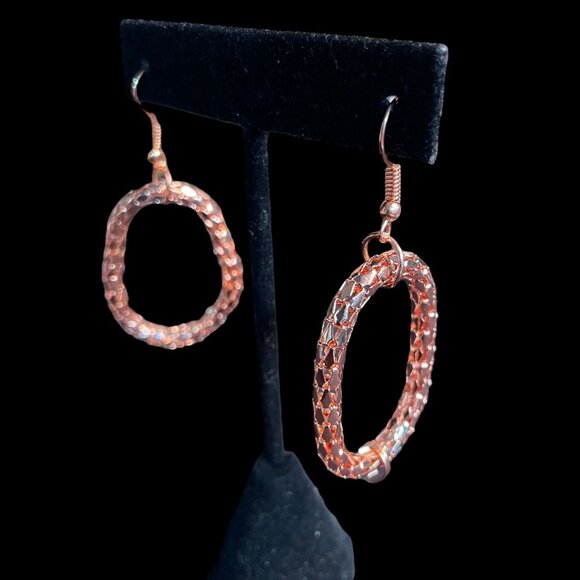 Rose Gold Tone Mesh Lariat Necklace/Hoop Earrings Set Boho Statement Elegant - Picture 4 of 11